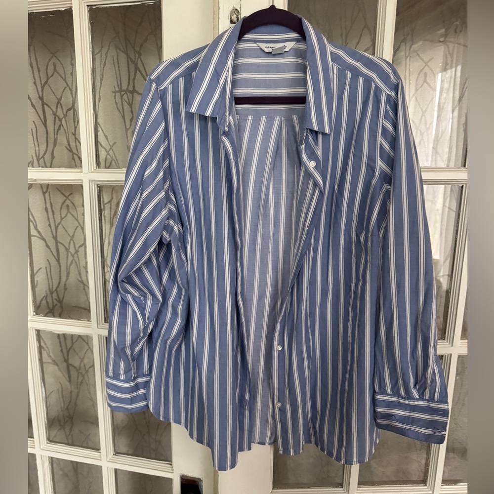 Old Navy Blue & White Striped Oxford Style Button Down Shirt XXL